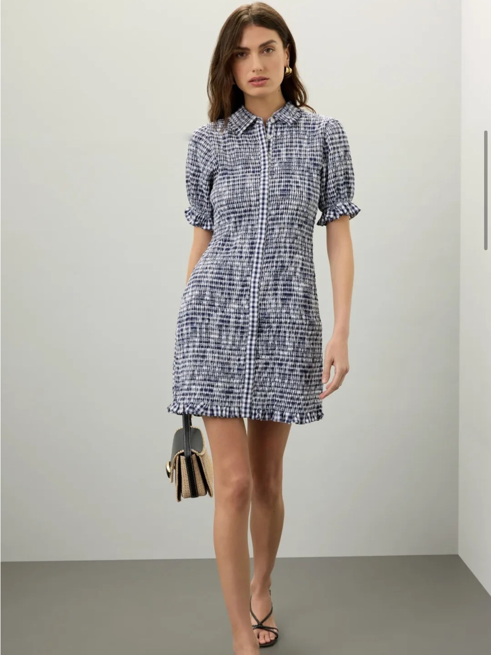 Jason Wu x RTR Gingham-Textured Navy and White Short Sleeve Dress - Picture 3 of 14
